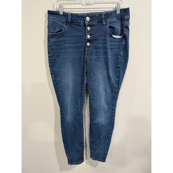 Maurices Denim - Maurices Super Skinny Jeans Womens 14W Reg Blue Denim Stretch Hi-Rise Button-Fly